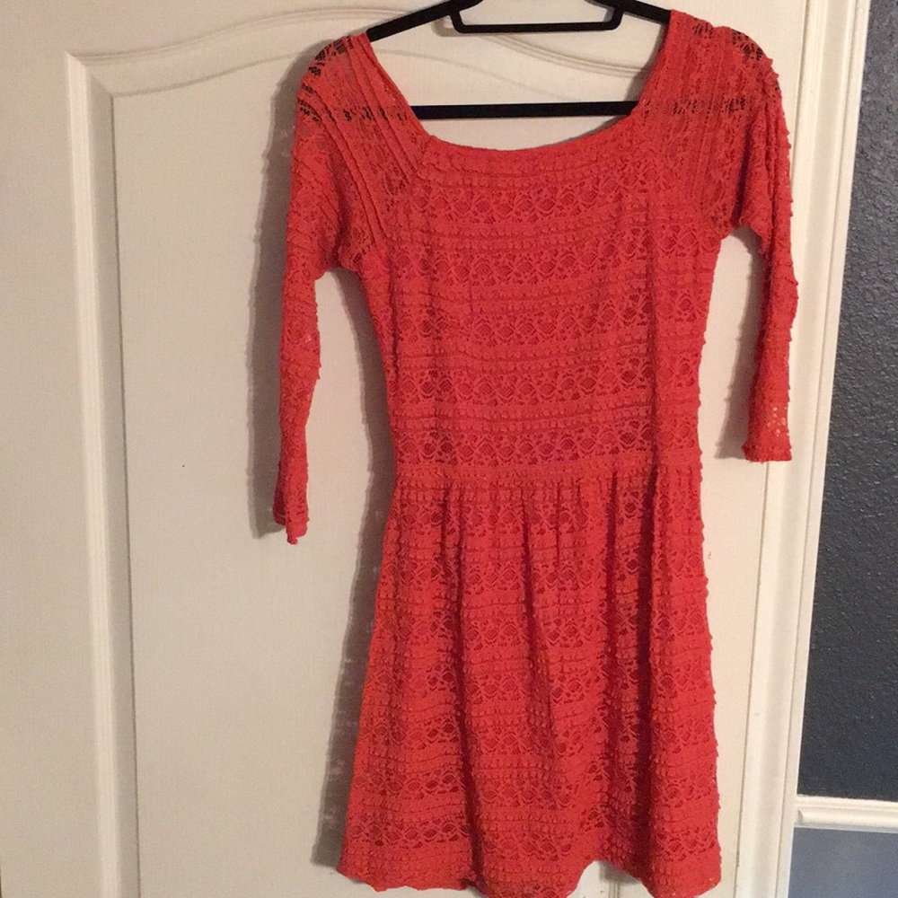 CHELSEA & VIOLET Coral Red Lace Dress